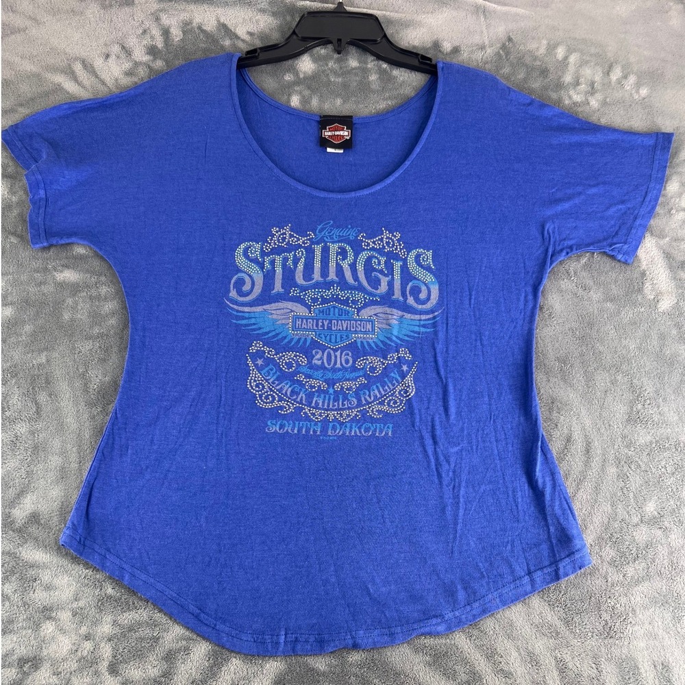 Harley-Davidson 2016 Sturgis Black Hills Rally Rhinestone Graphic Tee Blue L